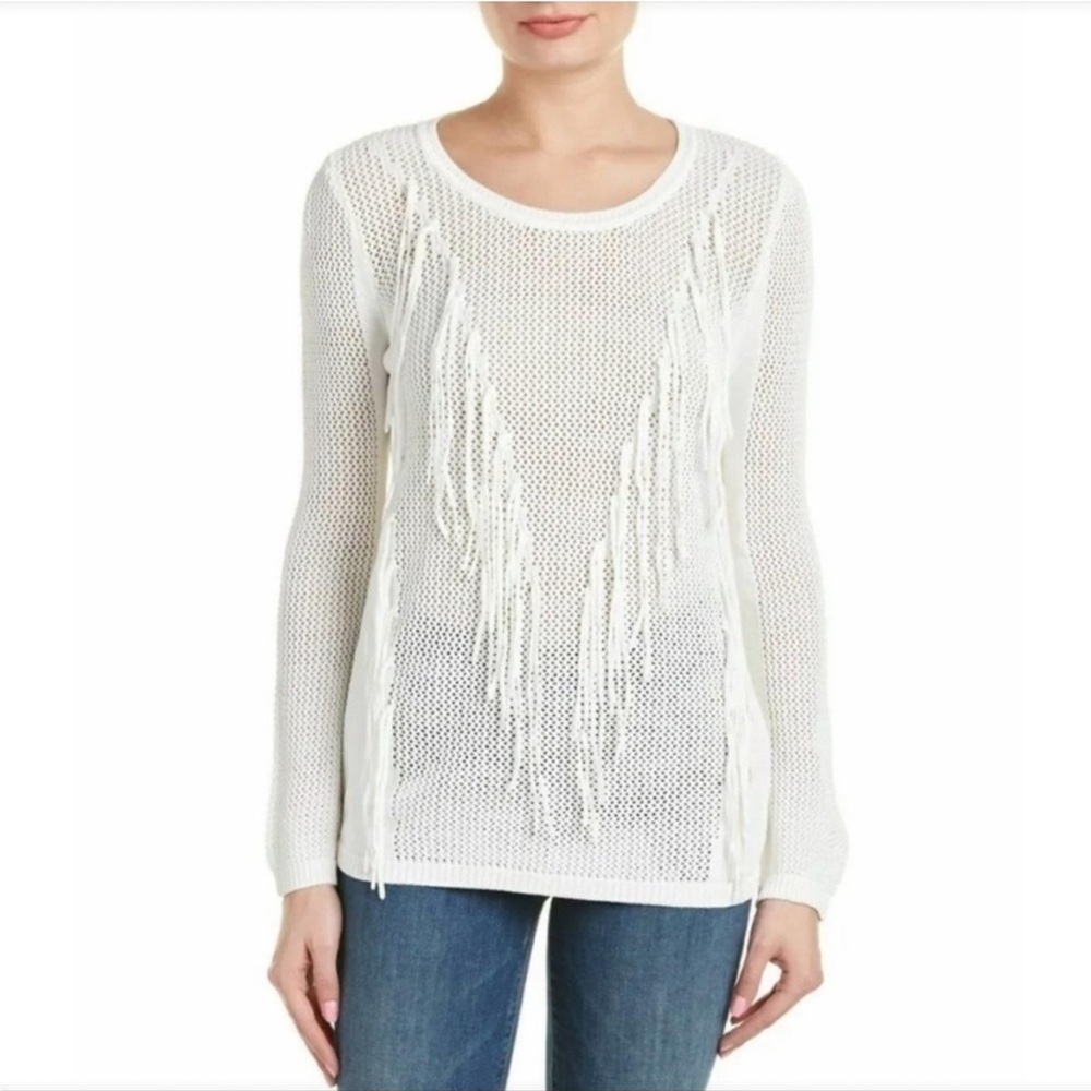 SANDRO Open Knit Fringe Sweater Sz L - Picture 1 of 9